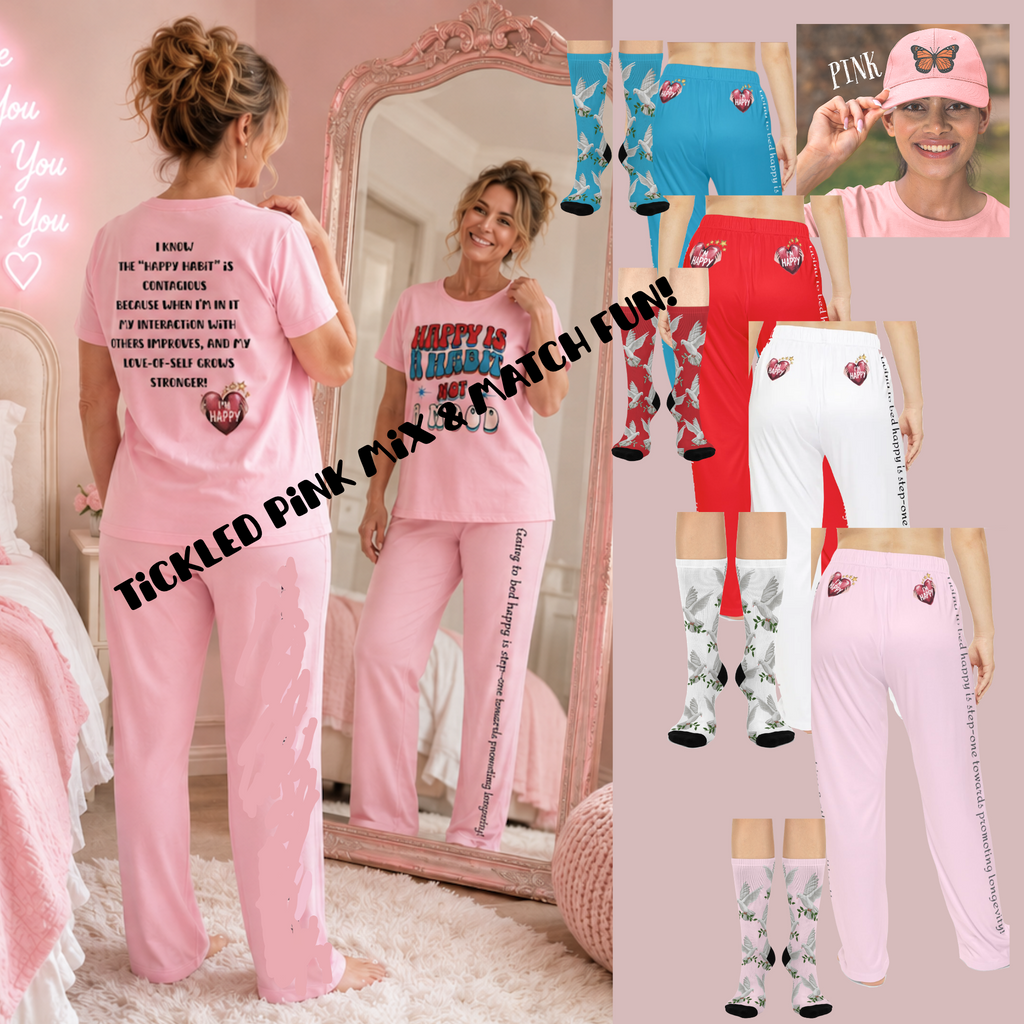 CC Blu's Tickled Pink Peace Socks, Cushioned Heel-&-Toe, Designed To Buy Separate & Mix-Match With Tickled Pink SleepTops & PJ Bottoms,