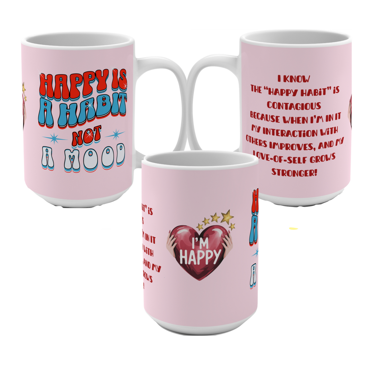 Happy Habit 15oz Custom Classic Tickled Pink Morning Mug. Matched Perfect With CC Blu's Happy Habit Pink Sleeper Tee, PJ Bottoms, 15oz Mug,Socks & Journal