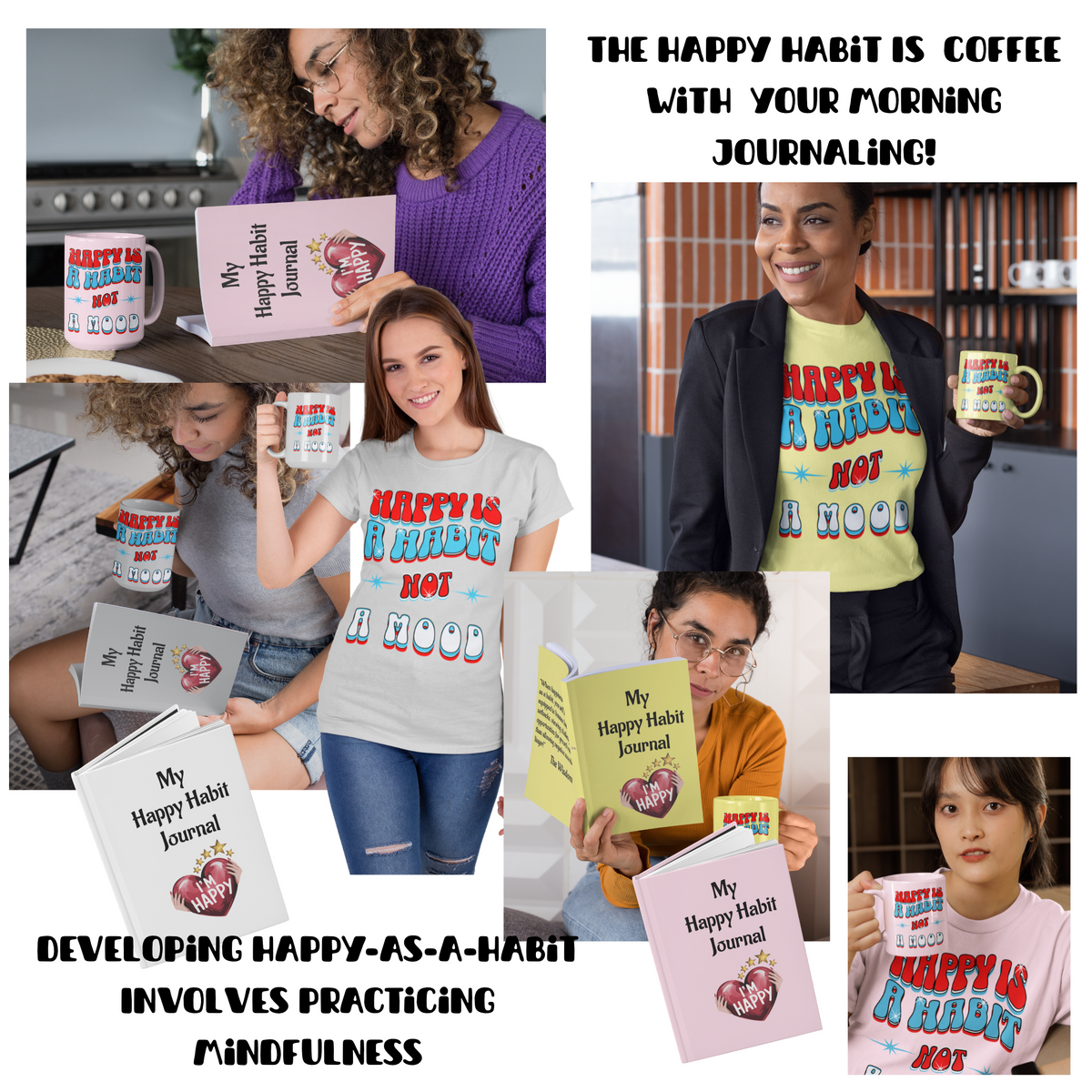 Happy Habit 15oz Custom Classic Tickled Pink Morning Mug. Matched Perfect With CC Blu's Happy Habit Pink Sleeper Tee, PJ Bottoms, 15oz Mug,Socks & Journal