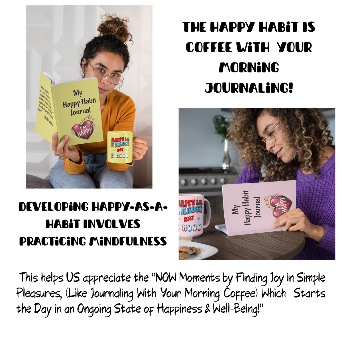 Happy Habit 15oz Custom Classic Tickled Pink Morning Mug. Matched Perfect With CC Blu's Happy Habit Pink Sleeper Tee, PJ Bottoms, 15oz Mug,Socks & Journal