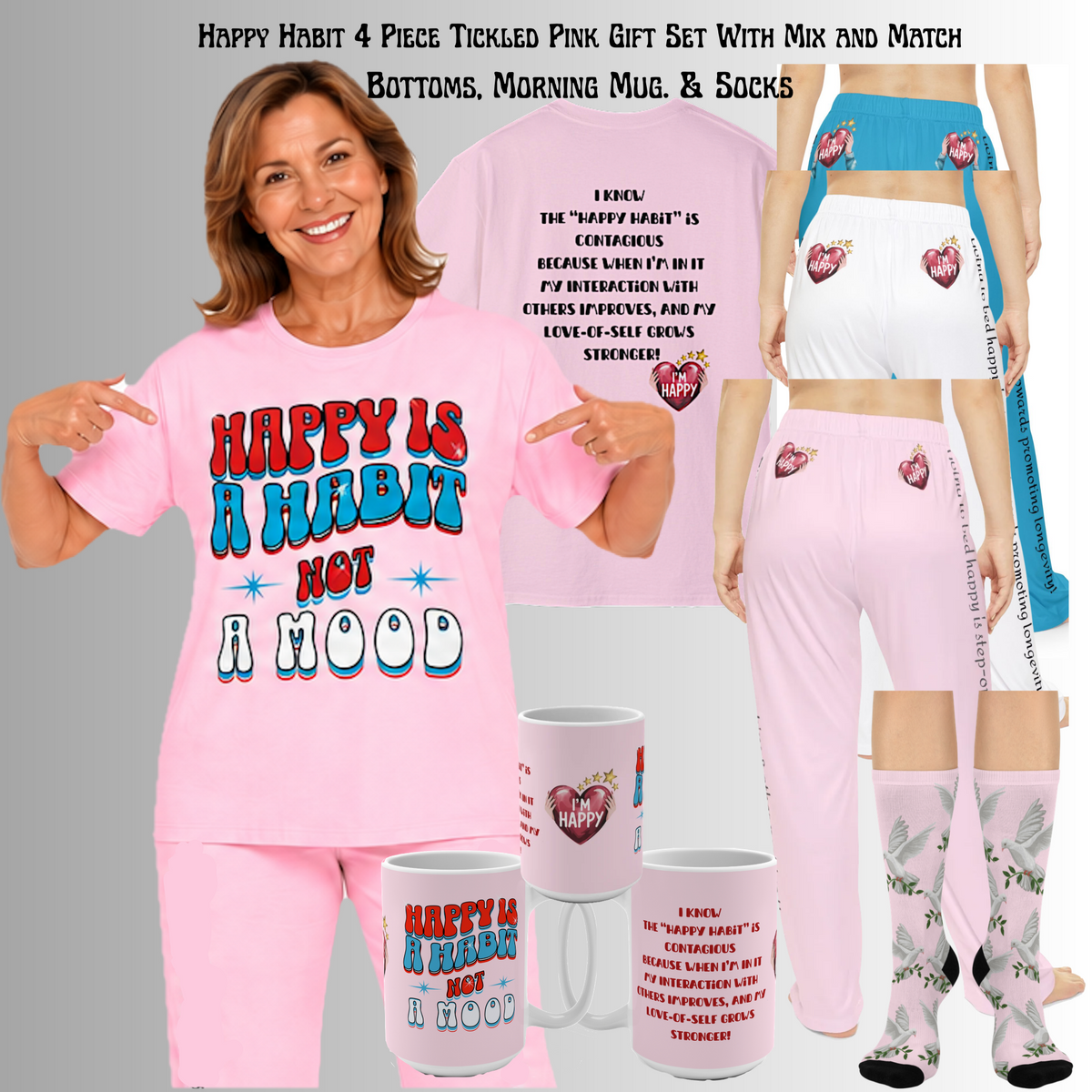 CC Blu Women's Happy Habit Tickled Pink Pajama Pants With-A-Message.They wWll  Mix & Match Perfect With CC Blu's Pink Sleeper-Shirt, Socks & Mug!