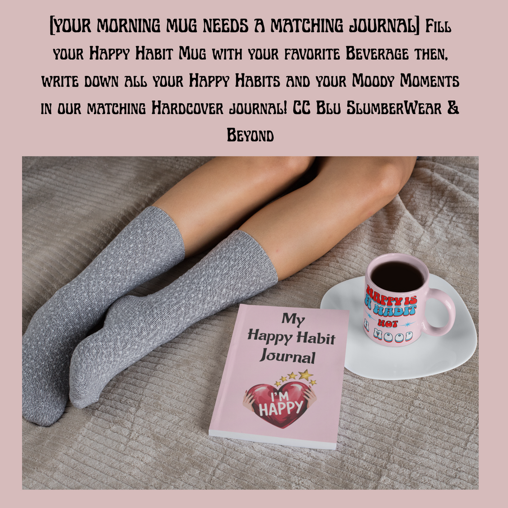Happy Habit Pink, Life Tracking Hardcover Morning Journal. Match It With CC Blu's 15 oz Mug & Matching Gift Sets For Women!