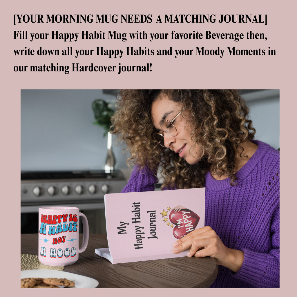 Happy Habit Pink, Life Tracking Hardcover Morning Journal. Match It With CC Blu's 15 oz Mug & Matching Gift Sets For Women!