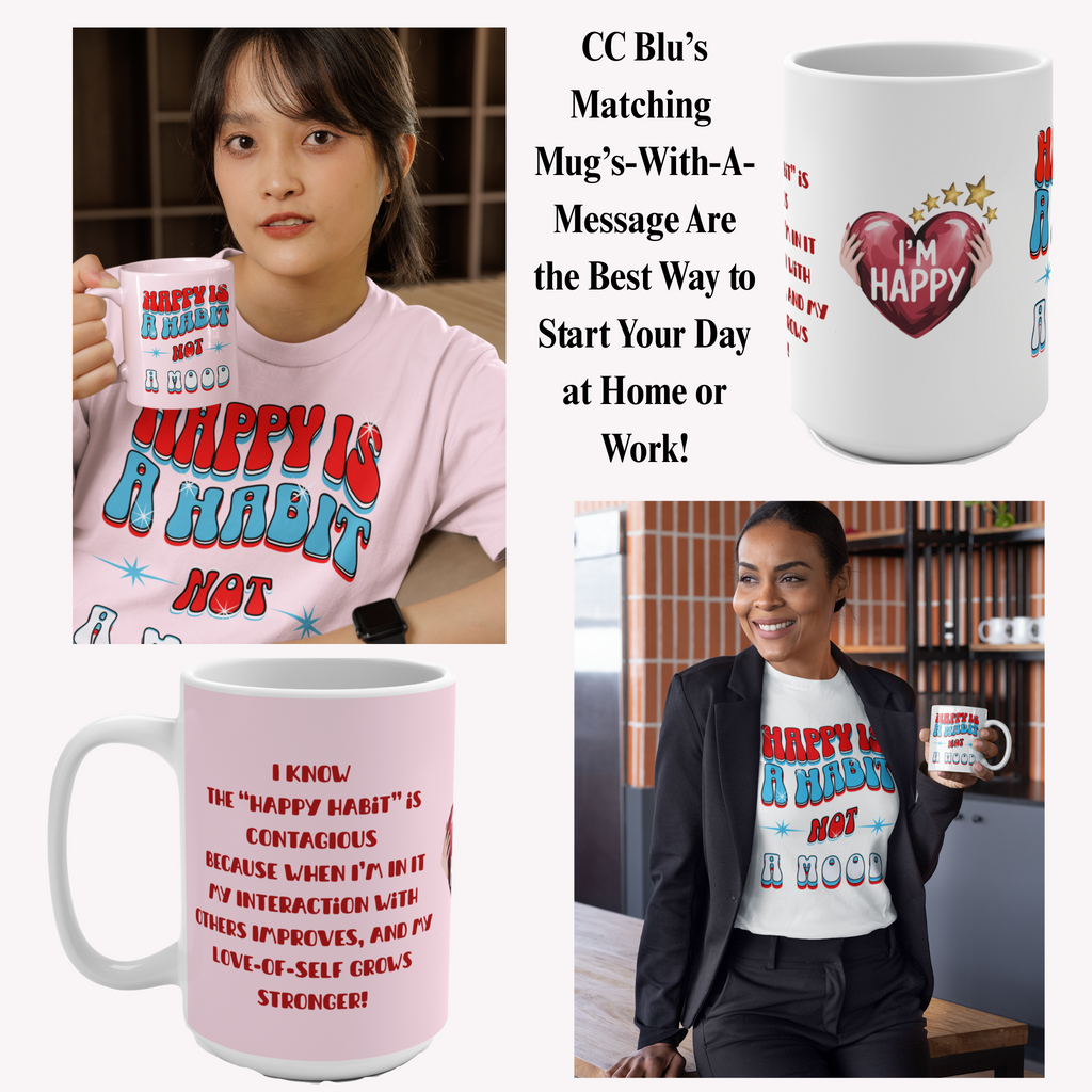 Happy Habit Pink, Life Tracking Hardcover Morning Journal. Match It With CC Blu's 15 oz Mug & Matching Gift Sets For Women!