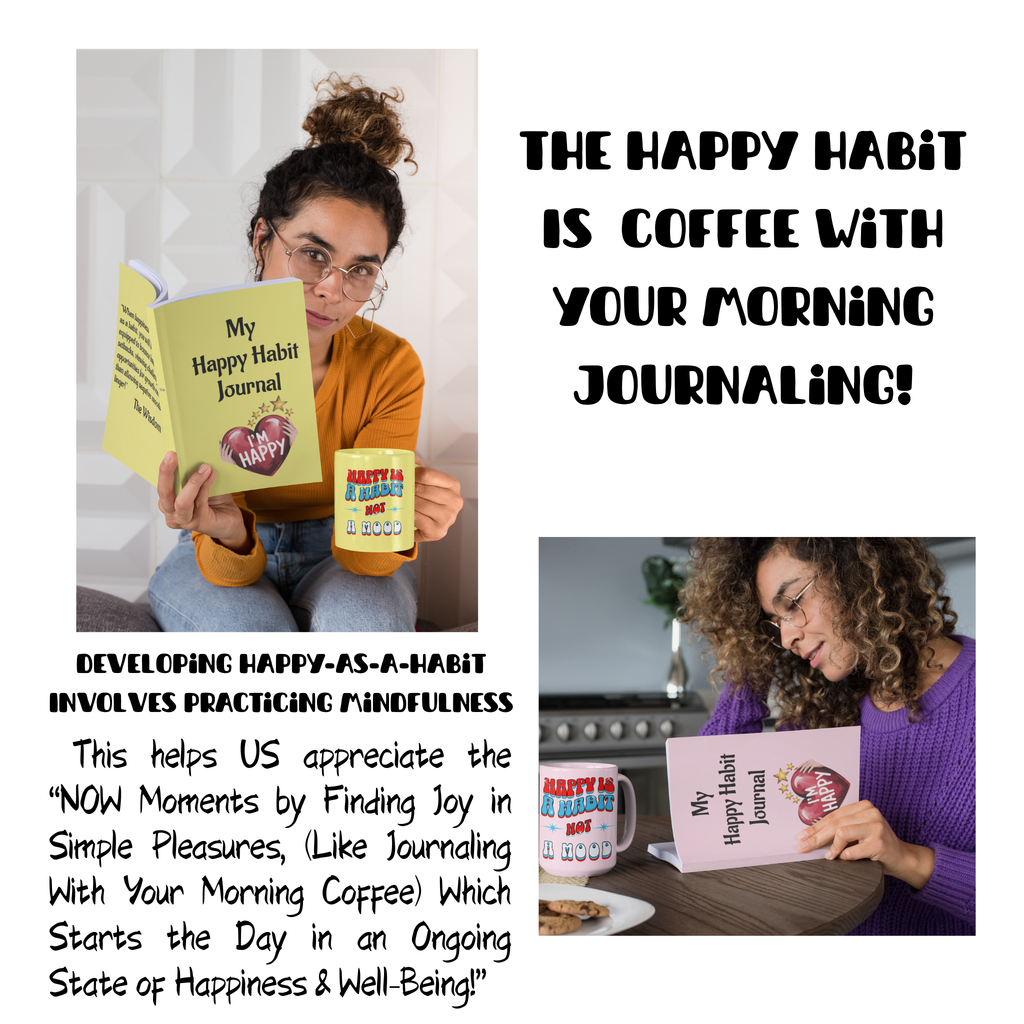 Happy Habit Pink, Life Tracking Hardcover Morning Journal. Match It With CC Blu's 15 oz Mug & Matching Gift Sets For Women!
