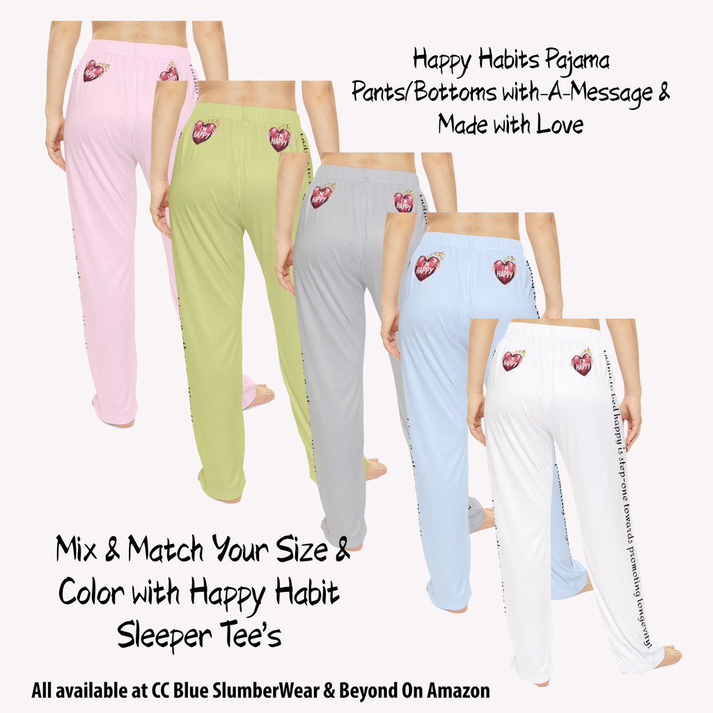 Women's Inspirational Happy Habit Lite Blue 100% Cotten Sleeper T-Shirt With-A-Message! Mix & Match With CC Blu's Pajama Pants, Mugs, Journals  & Socks.