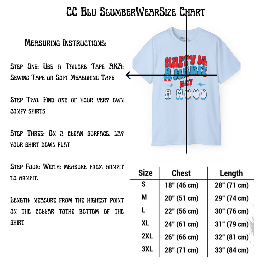 Women's Inspirational Happy Habit Lite Blue 100% Cotten Sleeper T-Shirt With-A-Message! Mix & Match With CC Blu's Pajama Pants, Mugs, Journals  & Socks.