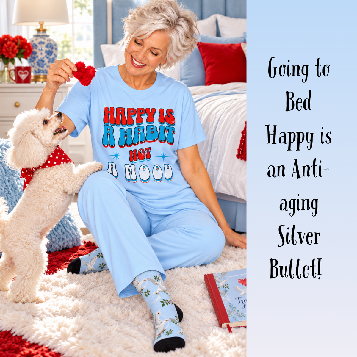 Inspirational Happy Habit 15oz Lite Blue Mug With-A-Message . Match It With CC Blu's SlumberWear Sleeper-Tee, PJ Bottoms, Soul-tracking Journal, & Socks.