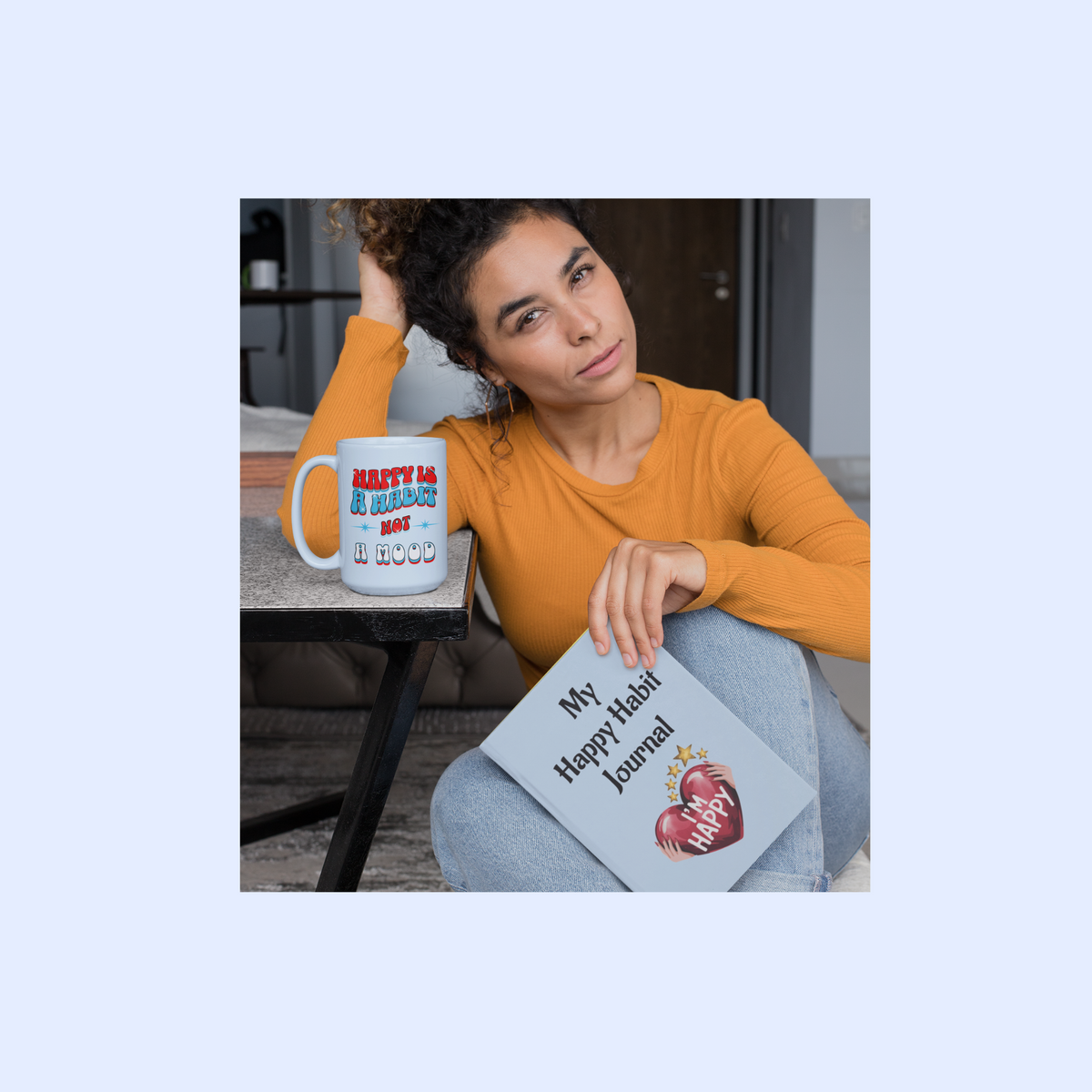 Happy Habit Blue Life-Tracking Inspirational Hardcover Journal. Add CC Blu SlumberWear Mix & Match Mug, Sleep-Shirt, With-A-Message, PJ Pants, & Socks!
