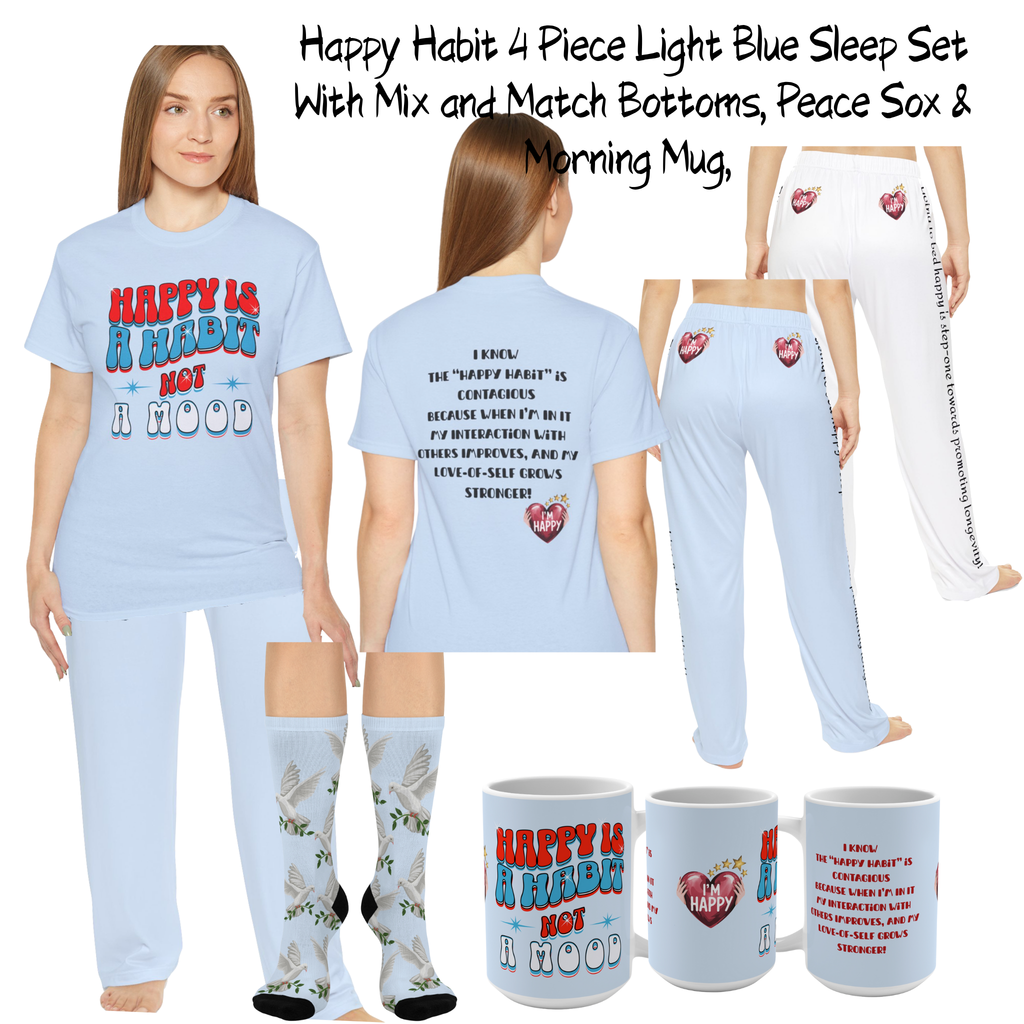 Happy Habit Inspirational Lite Blue "Dove-of-Peace" Socks", Cushioned Heel-and-Toe, Designed To Match CC Blu's SlumberWear Sleep-Tops & PJ Bottoms.
