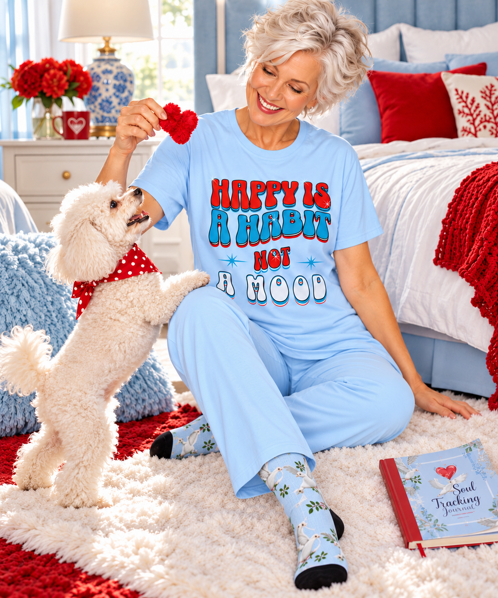 Happy Habit Inspirational Lite Blue "Dove-of-Peace" Socks", Cushioned Heel-and-Toe, Designed To Match CC Blu's SlumberWear Sleep-Tops & PJ Bottoms.