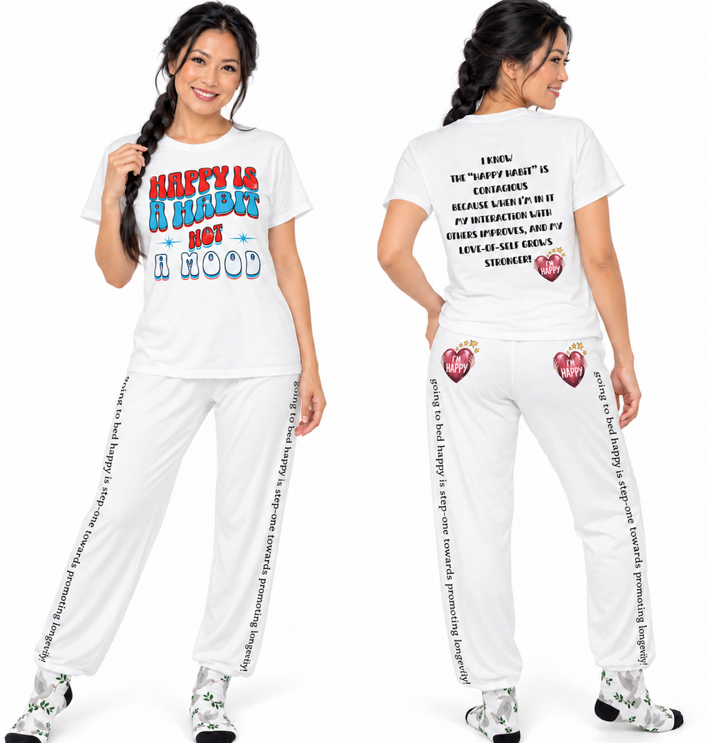 Happy Is A Habit Not A Mood, White Dove "Peace" Socks  Are Designed To Match CC Blu Slumberwear Sleeper Shirts &  Matching PJ Bottoms.