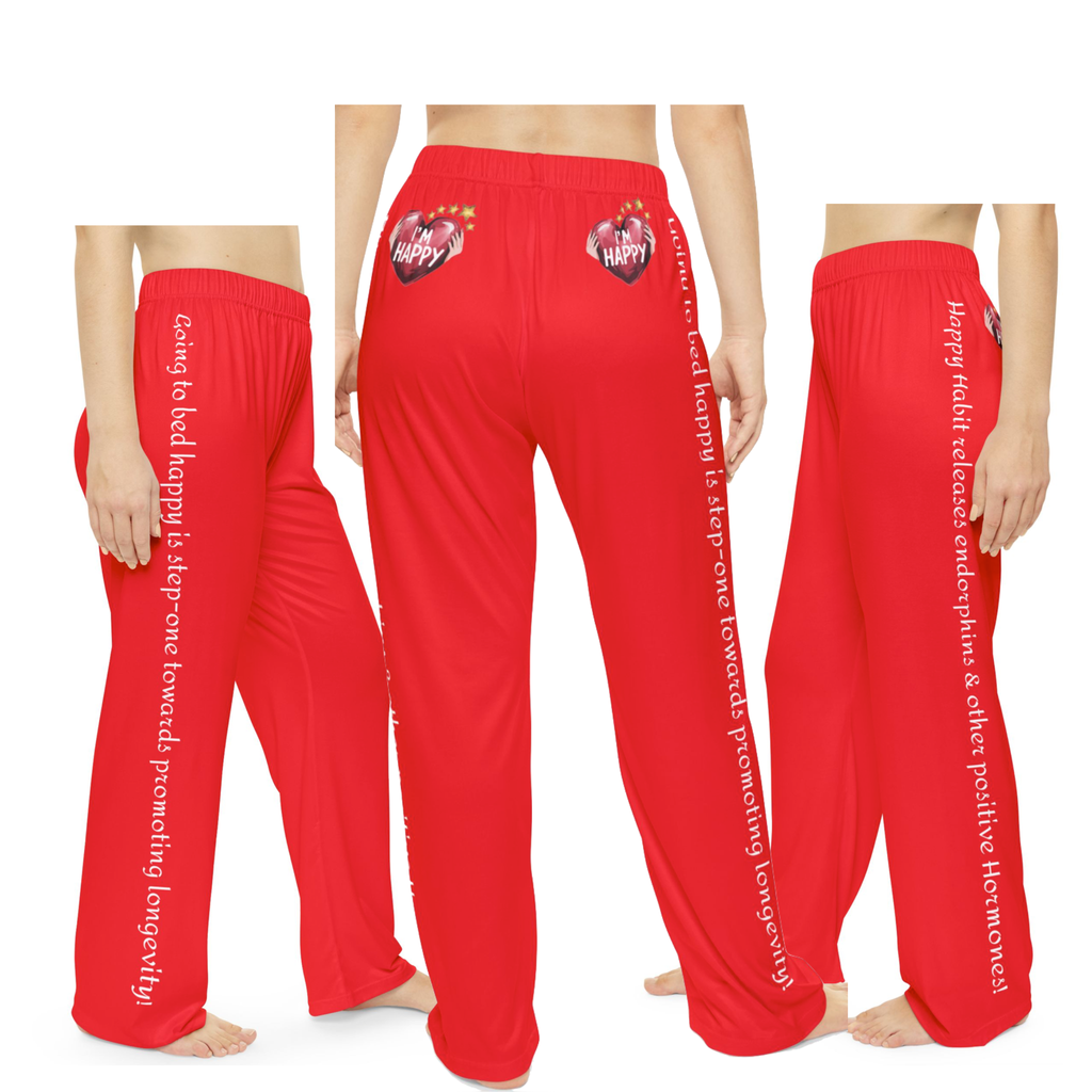 The Happy Habit Woman's Bright  Red Pajama Bottoms With-A-Message. Mix & Match (see Images) With CC Blu SlumberWear Happy Habit Sleep-Shirt, Socks & Mug.