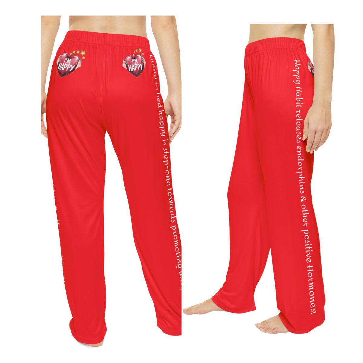 The Happy Habit Woman's Bright  Red Pajama Bottoms With-A-Message. Mix & Match (see Images) With CC Blu SlumberWear Happy Habit Sleep-Shirt, Socks & Mug.