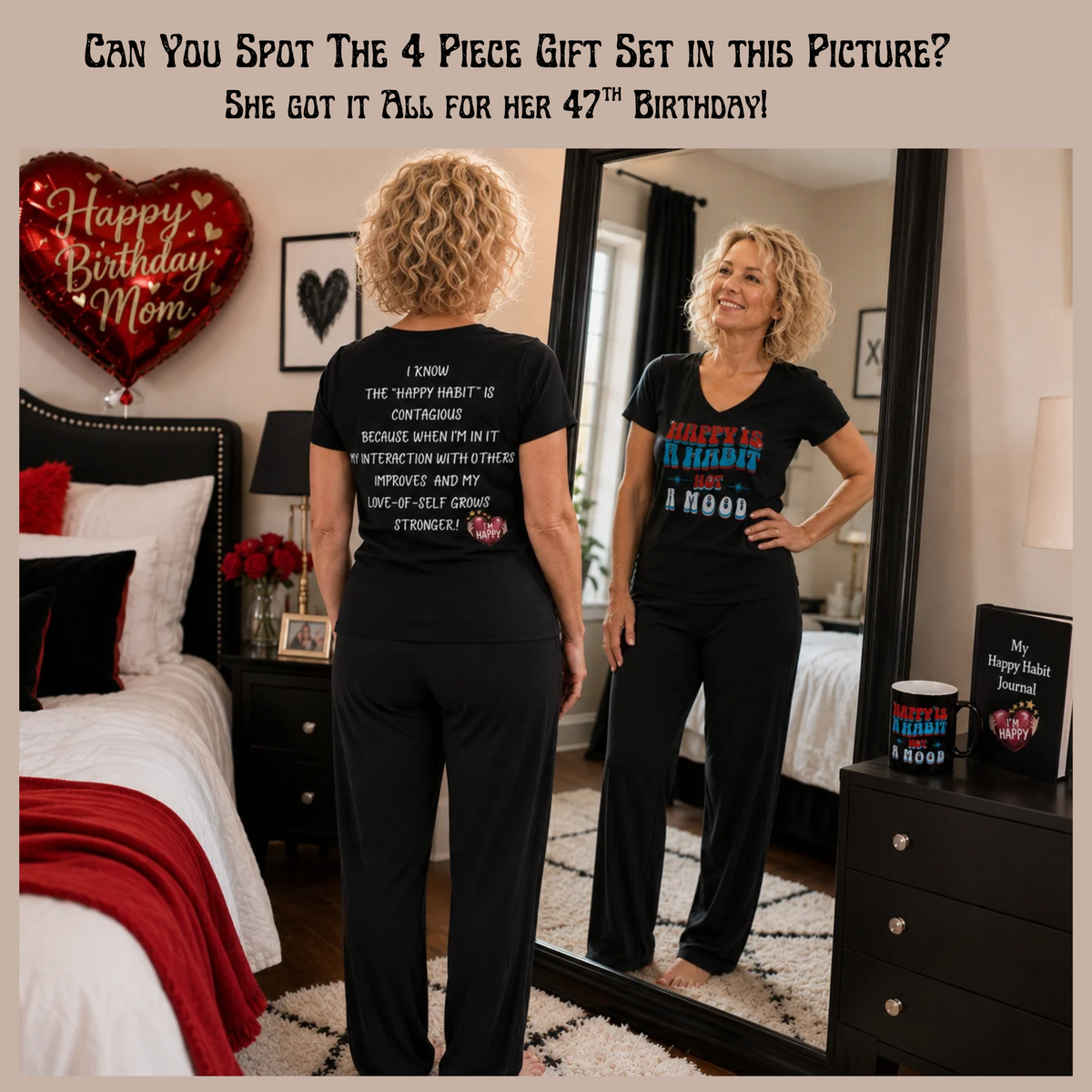 Women's Black V-Neck SlumberWear Tee Brings A  Positive Mindset Beyond The Bedroom To Mix-&-Match CC Blu's Happy Habit Collection.