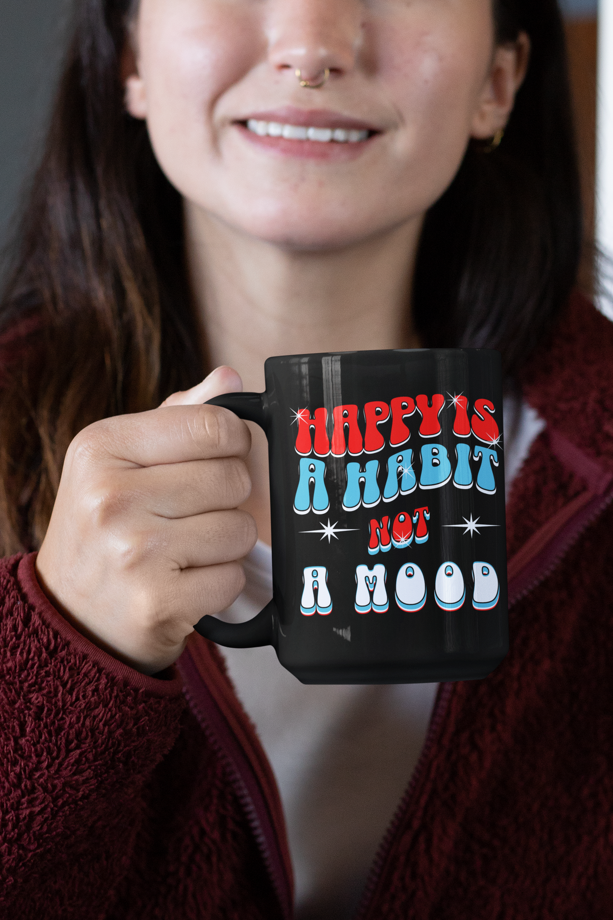 Women's Black V-Neck SlumberWear Tee Brings A  Positive Mindset Beyond The Bedroom To Mix-&-Match CC Blu's Happy Habit Collection.