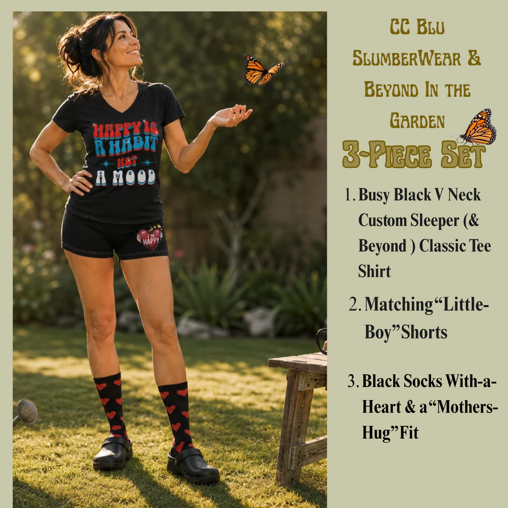 Women's Black V-Neck SlumberWear Tee Brings A  Positive Mindset Beyond The Bedroom To Mix-&-Match CC Blu's Happy Habit Collection.