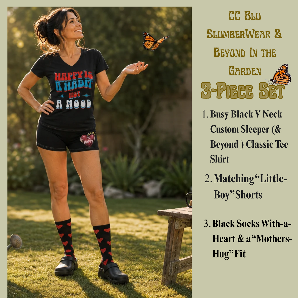 Women's Black V-Neck SlumberWear Tee Brings A  Positive Mindset Beyond The Bedroom To Mix-&-Match CC Blu's Happy Habit Collection.