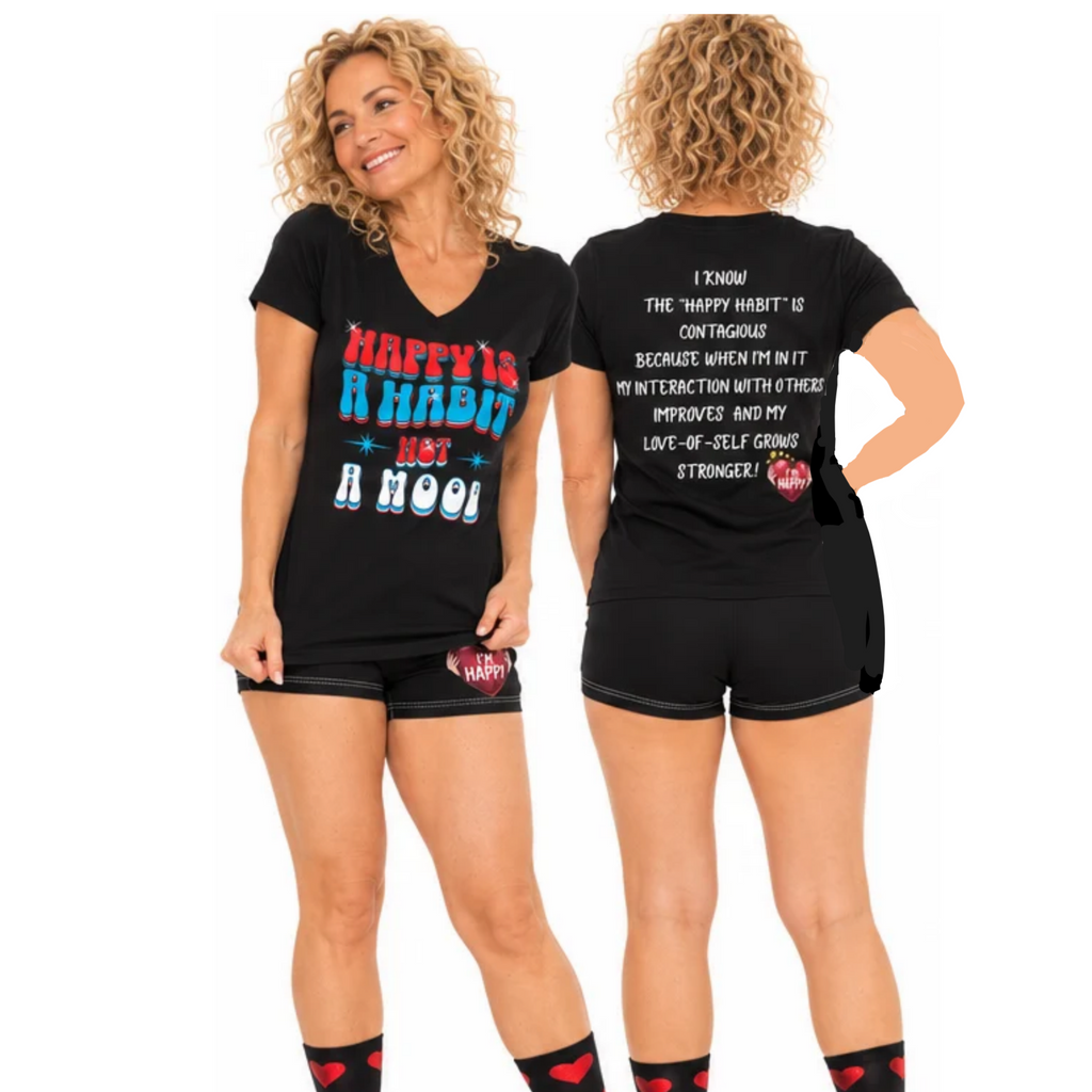 Women's Black V-Neck SlumberWear Tee Brings A  Positive Mindset Beyond The Bedroom To Mix-&-Match CC Blu's Happy Habit Collection.