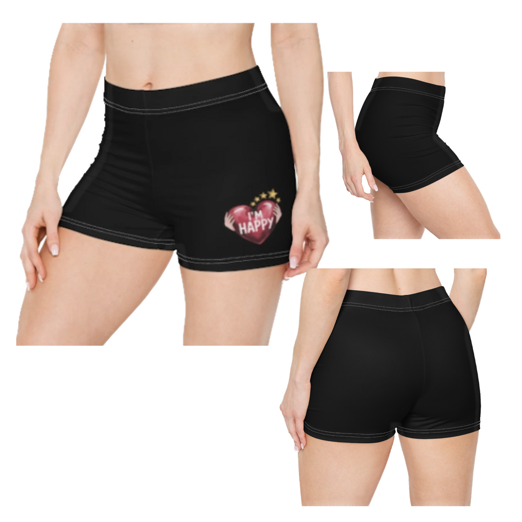 Women's Inspirational Happy Habit Black "Little-Boy" Shorts With-A-Heart, Designed to Match CC Blu's V-Neck Sleeper-Shirt & Socks!