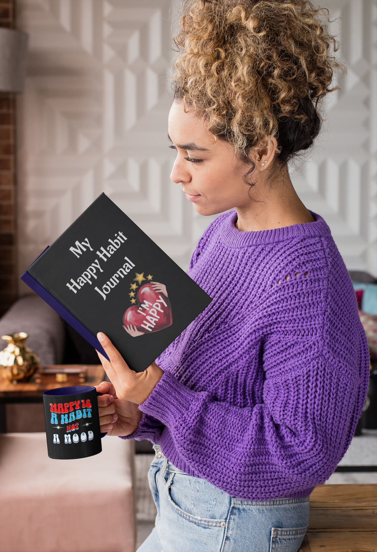 Women's Inspirational Happy Habit Black "Little-Boy" Shorts With-A-Heart, Designed to Match CC Blu's V-Neck Sleeper-Shirt & Socks!