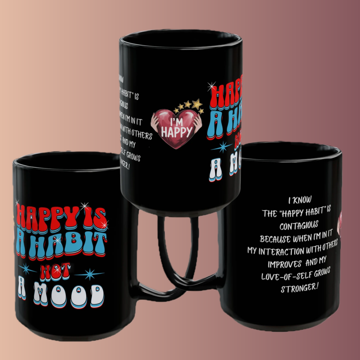 Happy Is a Habit, Black Morning Mug: A Meaningful Message, A Favorite Morning Drink, & Another Opportunity To Practice HAPPY!