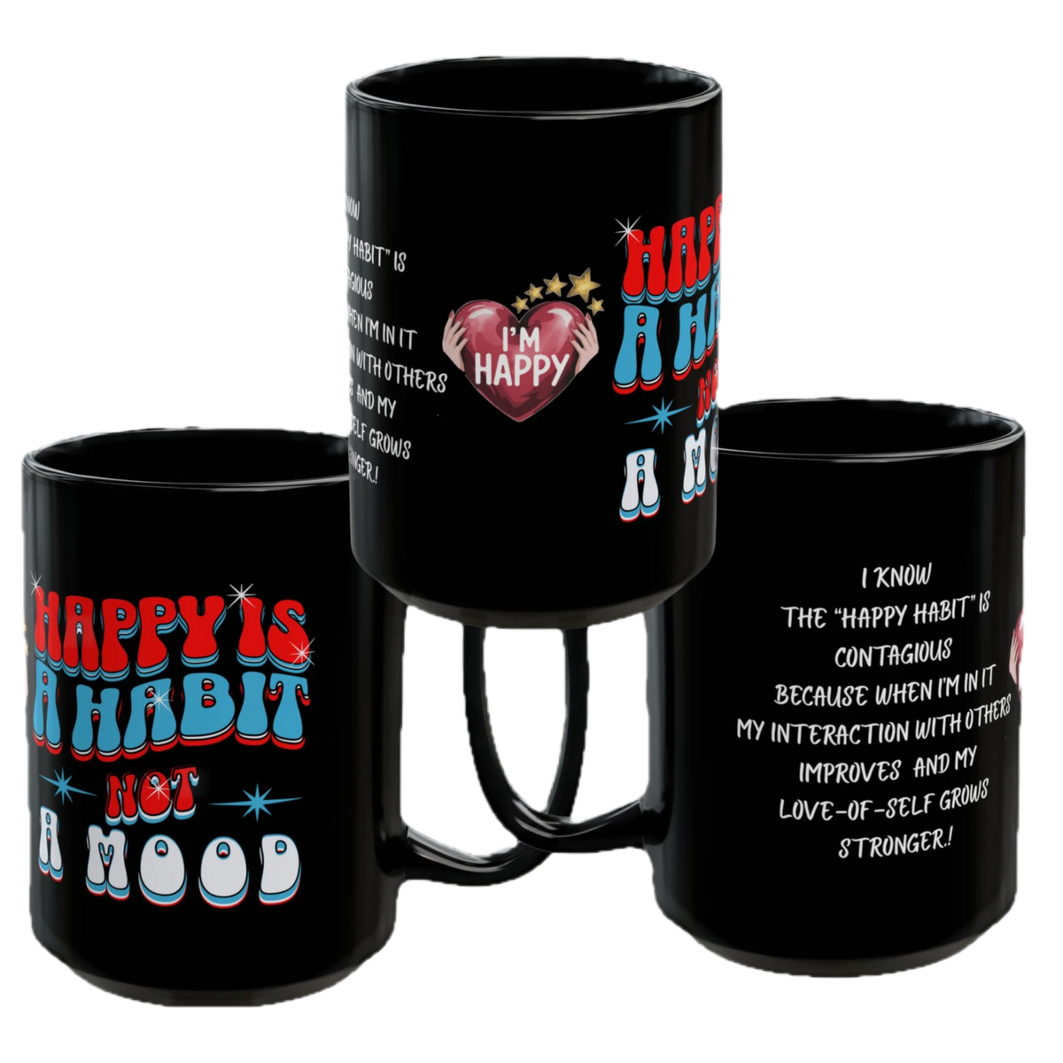 Happy Is a Habit, Black Morning Mug: A Meaningful Message, A Favorite Morning Drink, & Another Opportunity To Practice HAPPY!
