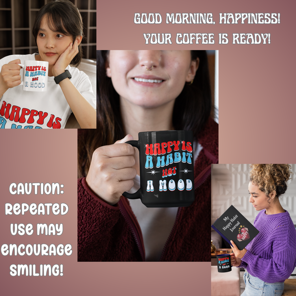 CC Blu's Happy Habit Black Life-Tracking Hardcover Journal. Buy It With CC Blu's Matching Inspirational 15oz Morning Mug With-A-Message & Women's Gift Sets!
