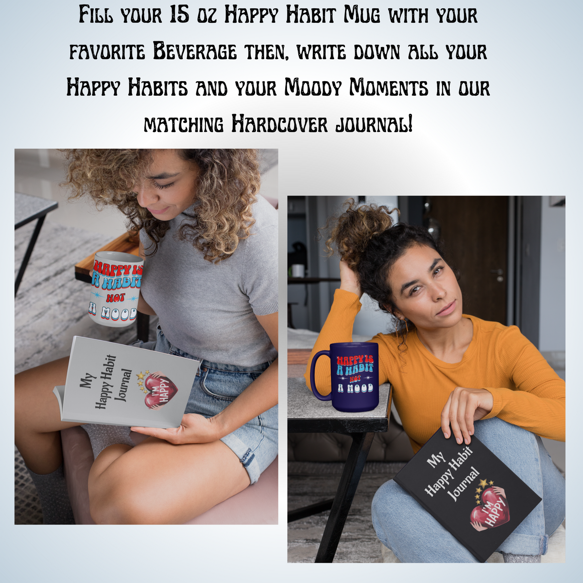 CC Blu's Happy Habit Black Life-Tracking Hardcover Journal. Buy It With CC Blu's Matching Inspirational 15oz Morning Mug With-A-Message & Women's Gift Sets!