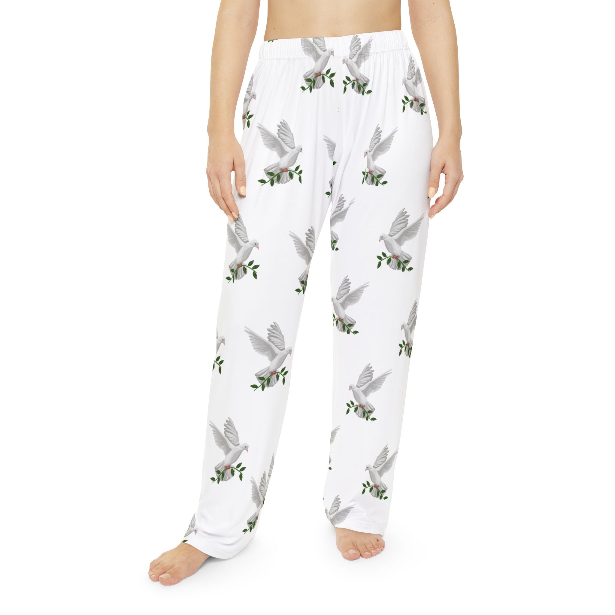 CC Blu's White Dove of Peace Pajama Bottoms are Made to Match God's GPS White Hooded Sleeper Shirt, PJ Bottoms, & Sicks!