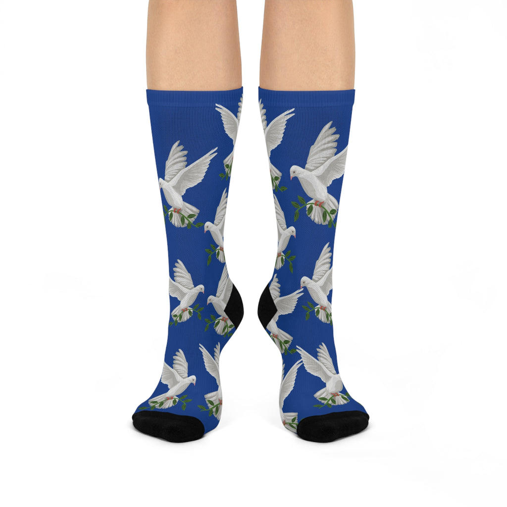 God's Positioning System GPS Beyond Blue Dove Peace Socks, Cushioned Heel-&-Toe. Matches All CC Blu's SlumberWear.