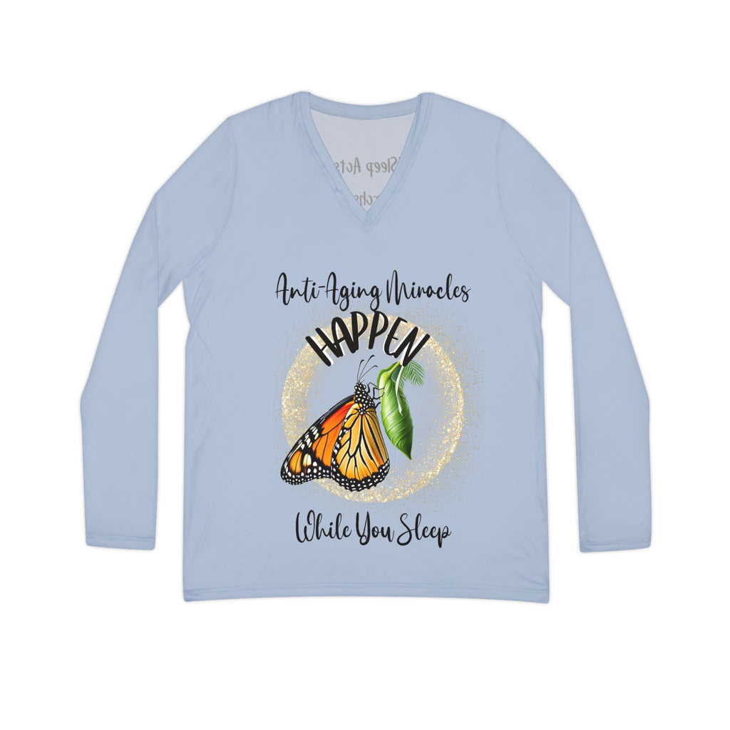 Women's Monarch Miracle Long Sleeve V-neck Light Blue Sleep & Beyond Shirt. Match With PJ Bottoms, Socks & Hat