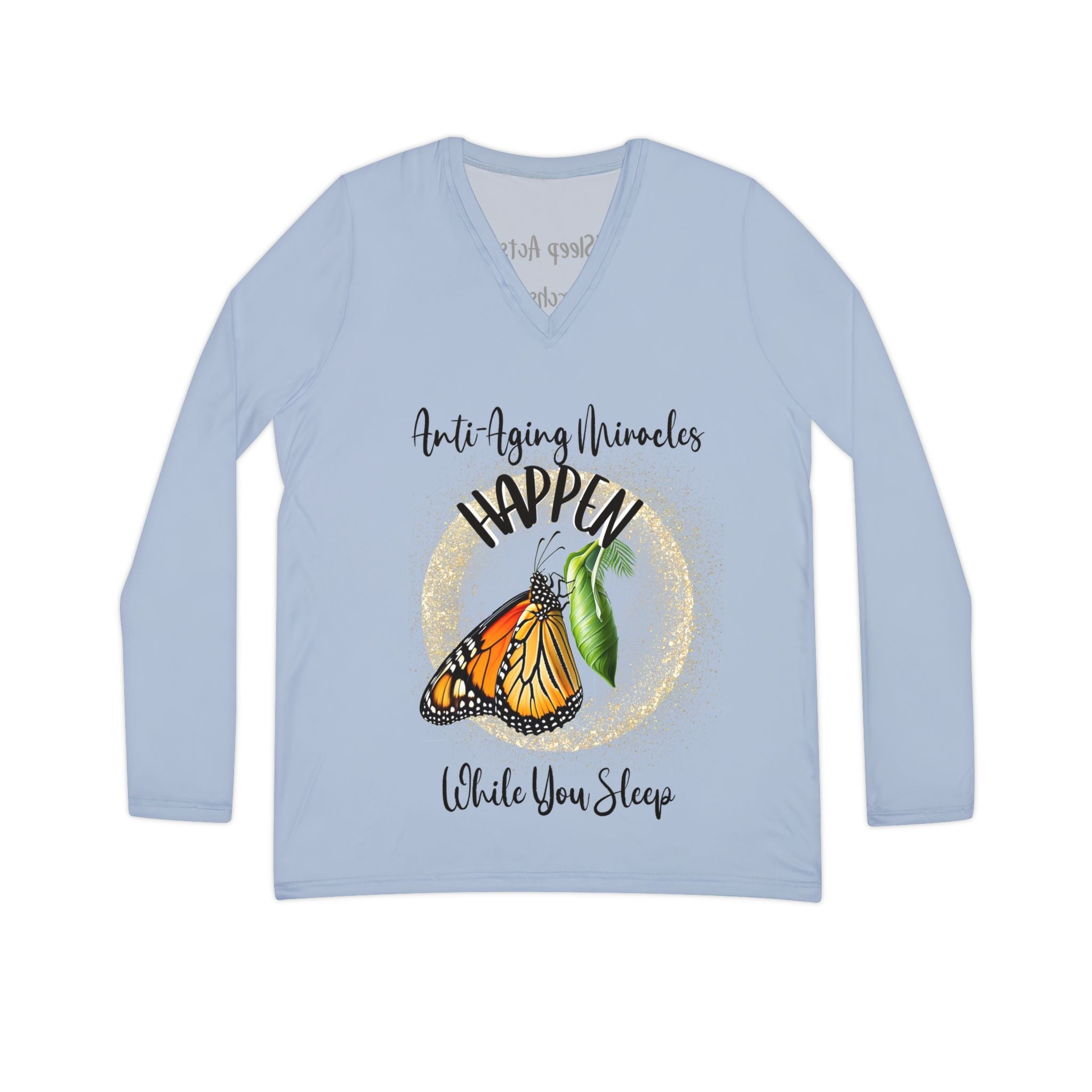 Women's Monarch Miracle Long Sleeve V-neck Light Blue Sleep & Beyond Shirt. Match With PJ Bottoms, Socks & Hat