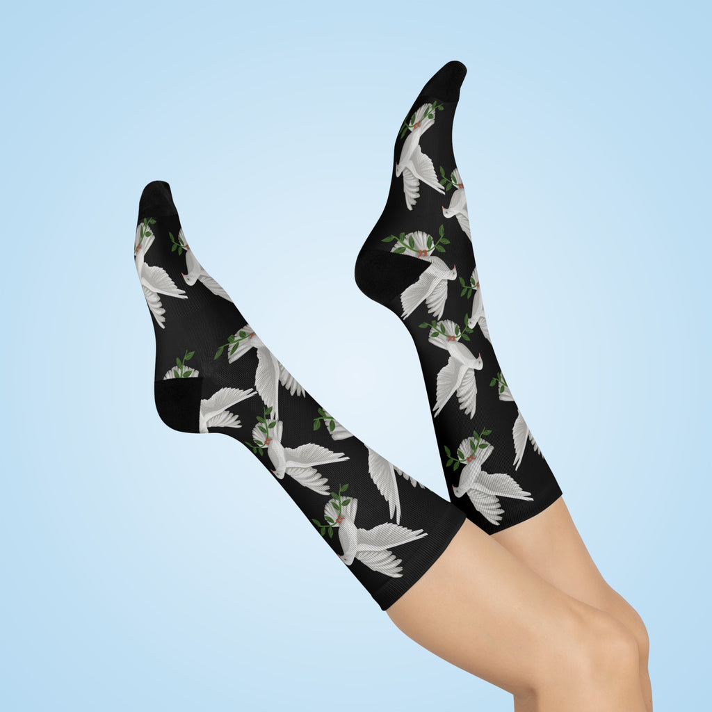 God's Positioning System-GPS-Dove Of Peace Black Socks, Bring Style To Your Feet! Match It-With With CC Blu's Sleeper T-Dress.