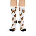 Monarch Miracle Women's White Butterfly  Cushioned Heel-to-Toe Super Crew Stretch Socks! Match With CC Blu's SlumberWear.