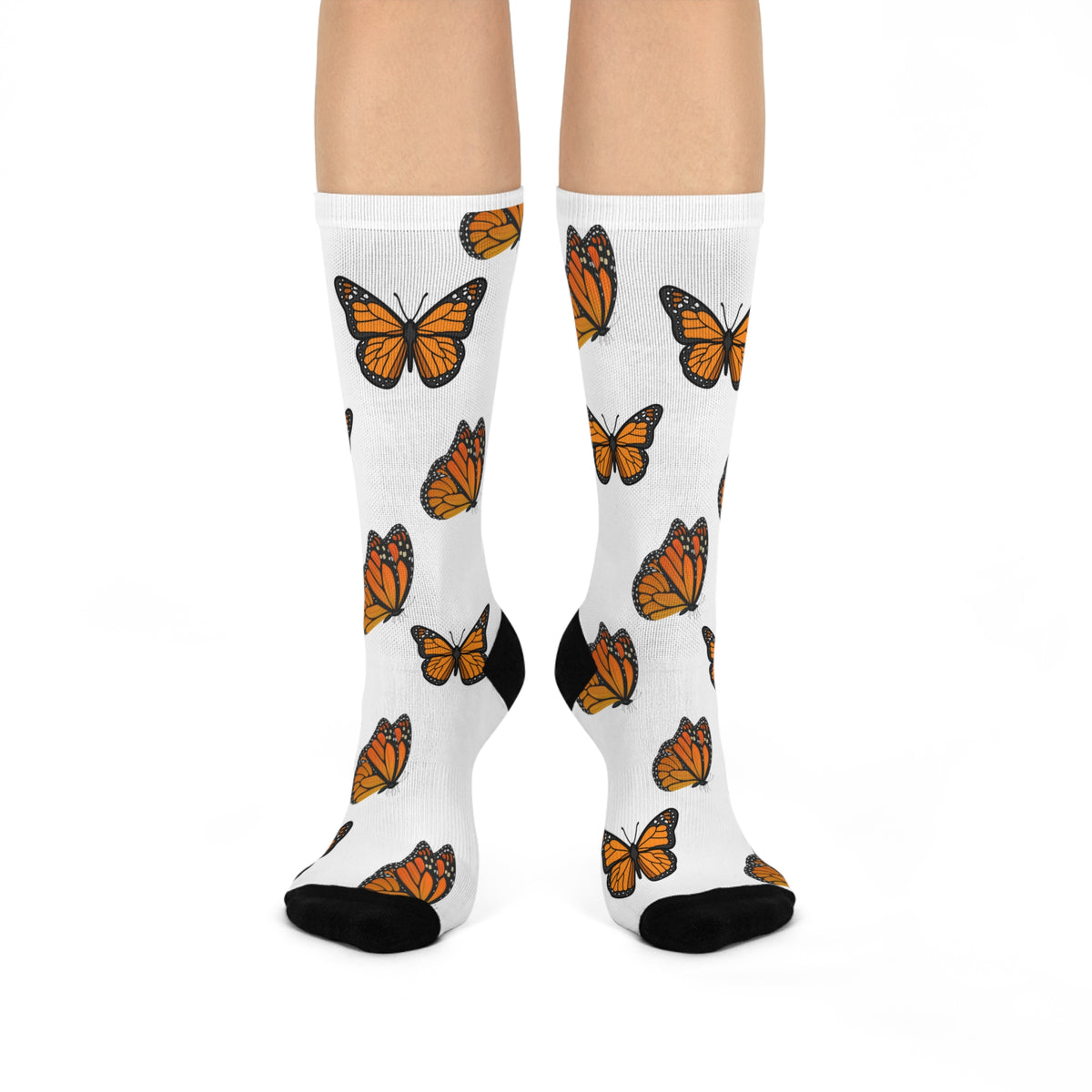 Monarch Miracle Women's White Butterfly  Cushioned Heel & Toe Super Stretch Socks! Match With CC Blu's Monarch Collection SlumberWear.