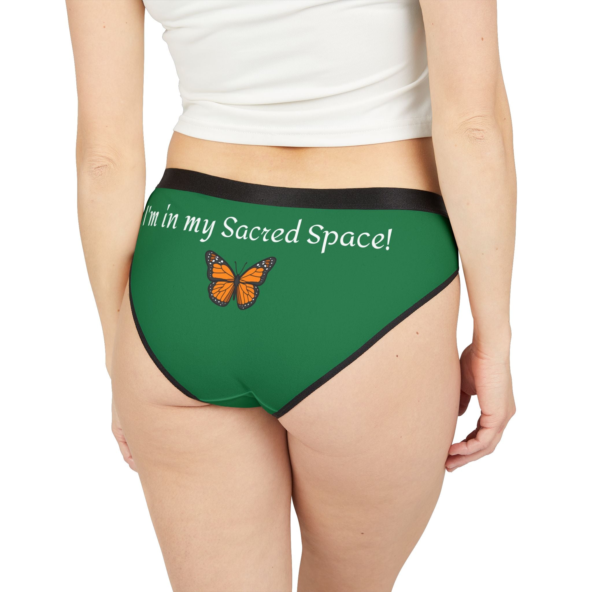 Women's Inspirational Monarch Miracle Goddess Green Hipster UnderWear With-A-Message. Buy It With CC Blu Matching SlumberWear T-Dress & Socks.