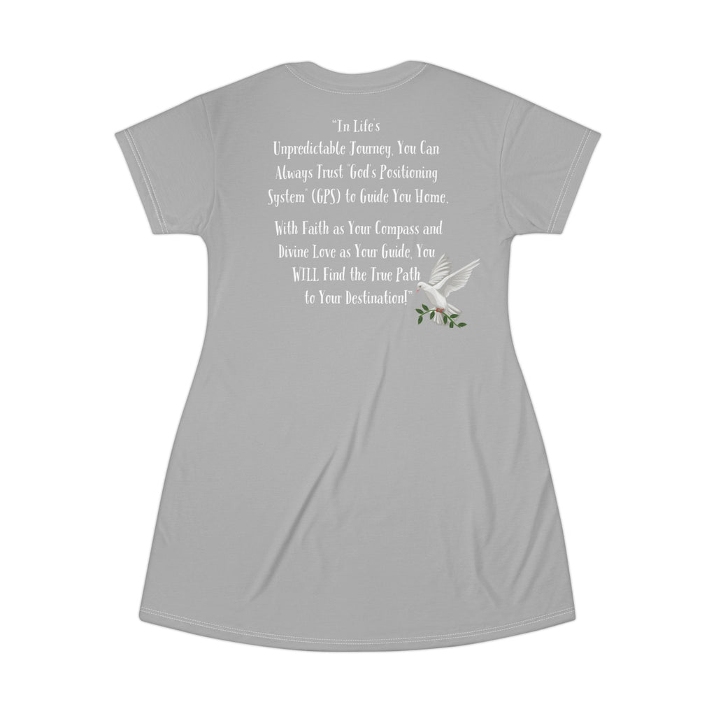 GPS God's Positioning System Gifted Grey Sleeper T-Dress With-A-Message. Match With CC Blu SlumberWear Undies & Socks.