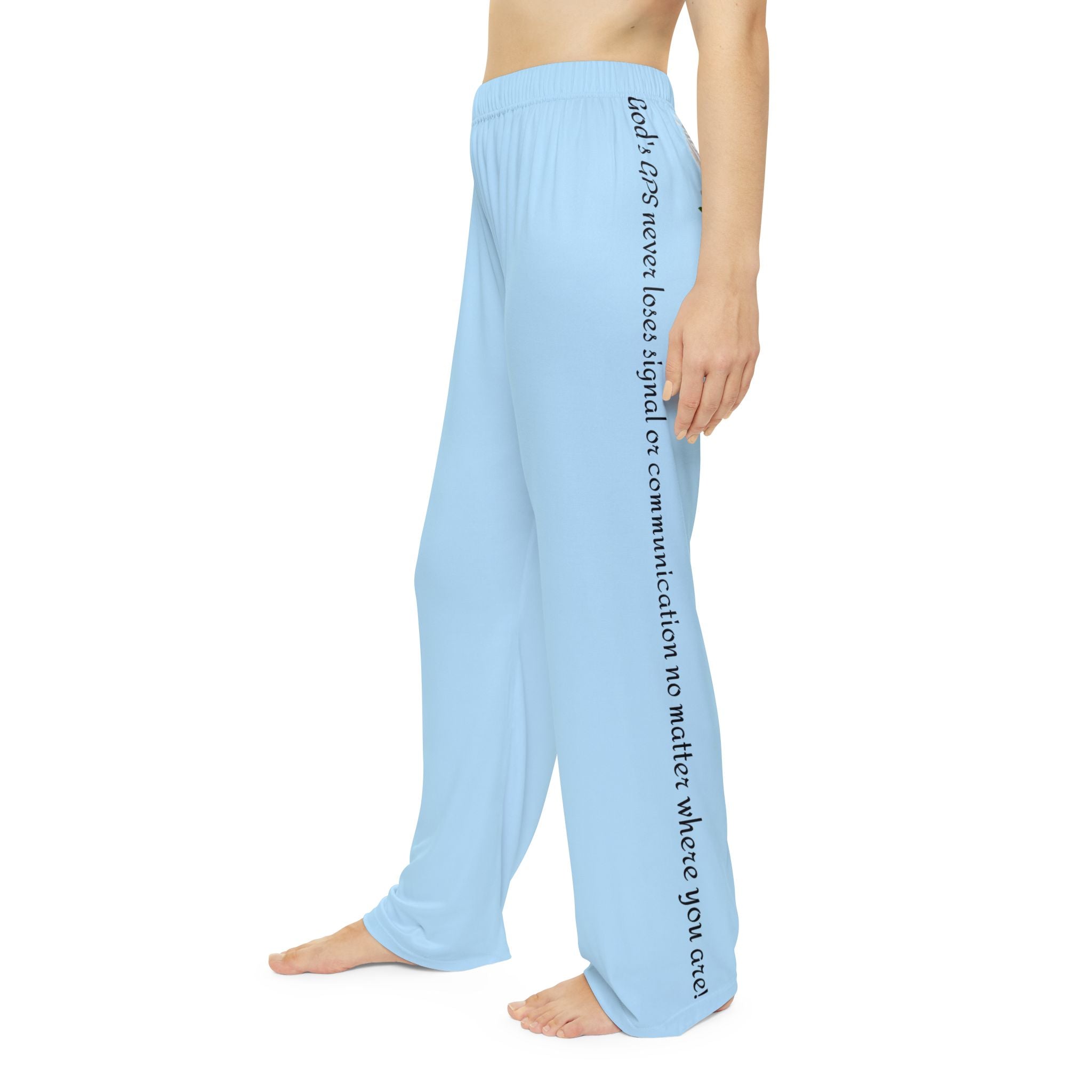 GPS Light Blue Peace Dove Pajama Bottoms With God's Driving Directions (Down The Sides) To Keep You Safe At Night!