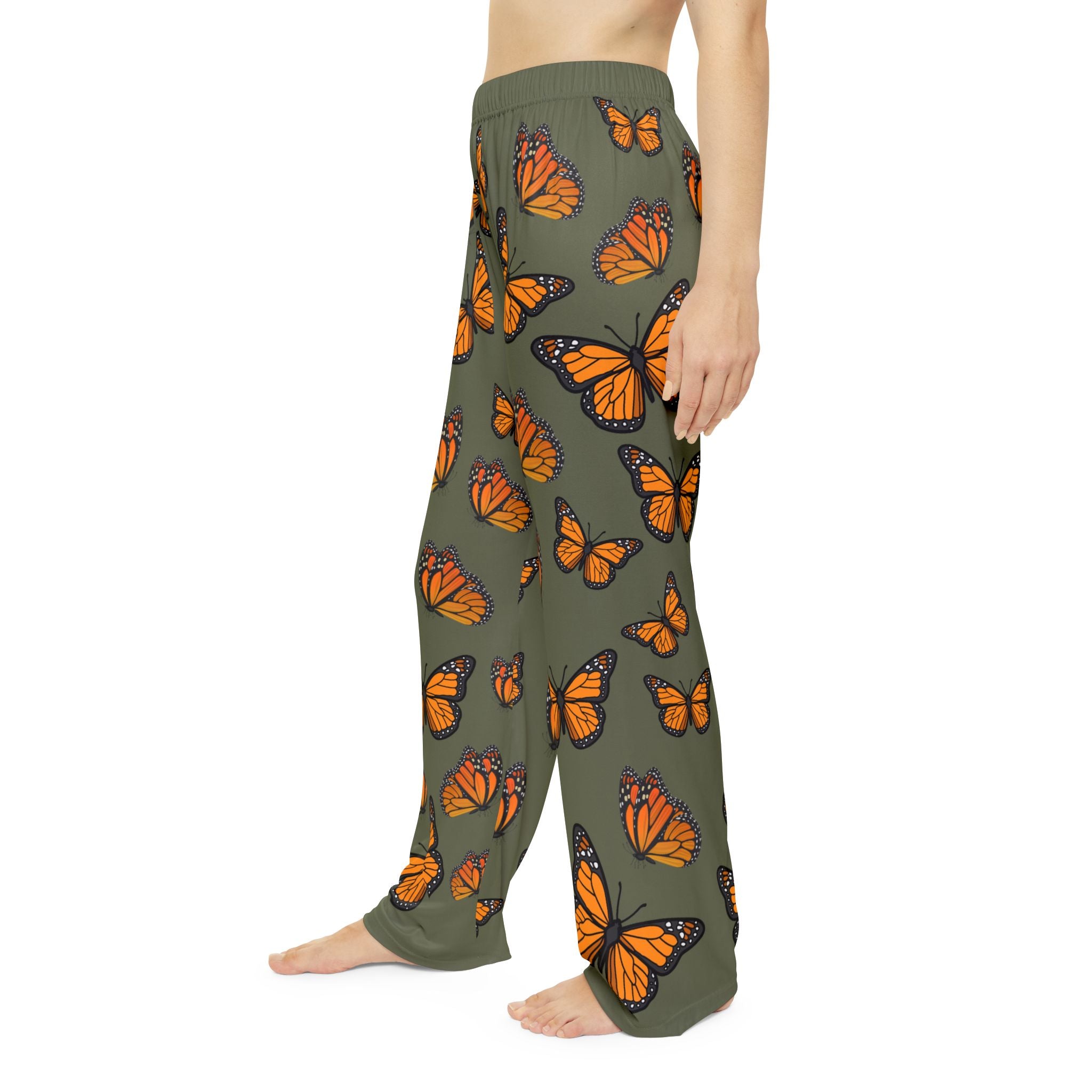 Women's Inspirational Monarch Military Green Butterfly Pajama Pants.  Match Them With CC Blu's Sleep-Tops & Socks!
