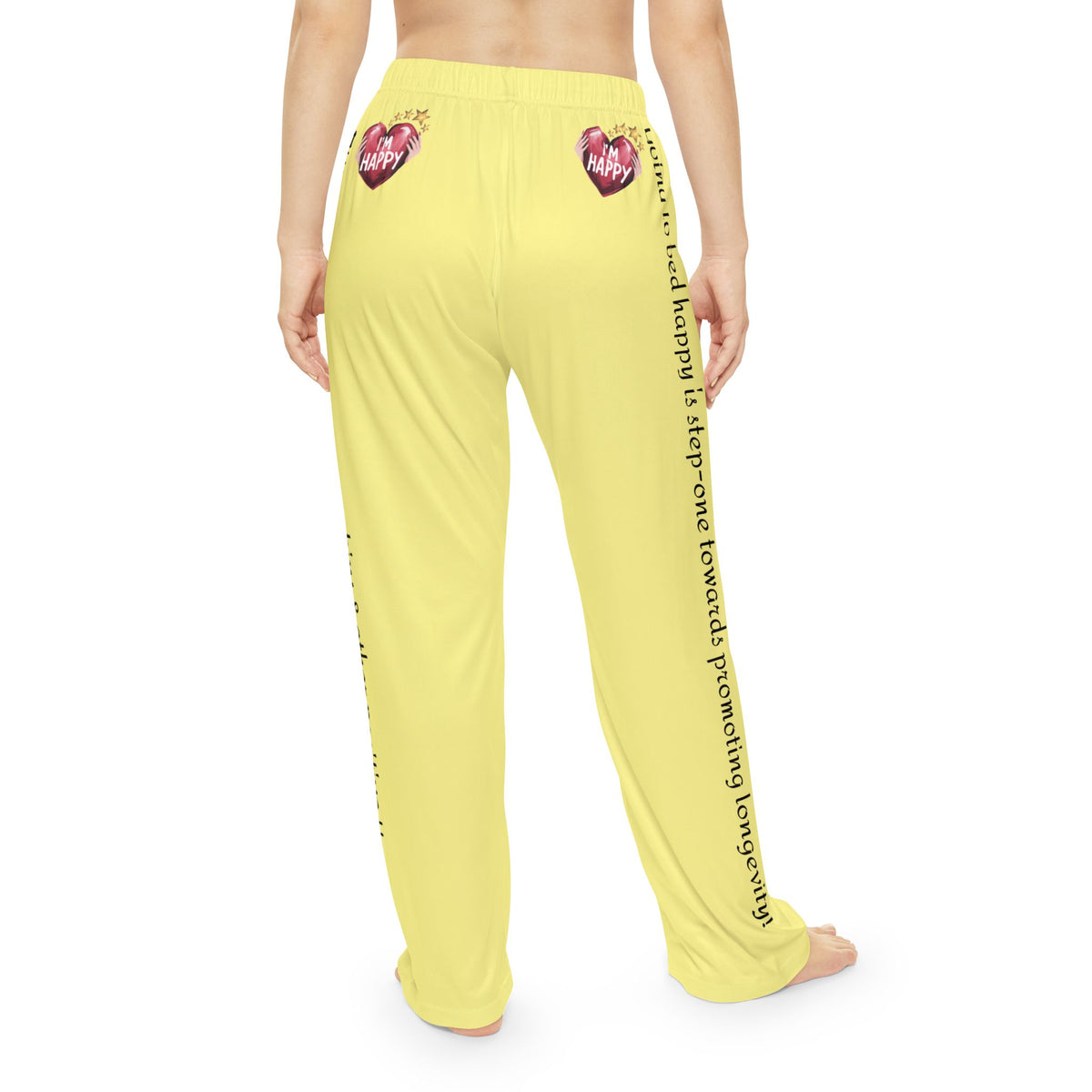 Women's Yellow Pajama Bottoms With A Happy Habit Inspirational Message! Buy It With CC Blu's Matching Yellow Sleep Shirt Top & Socks.