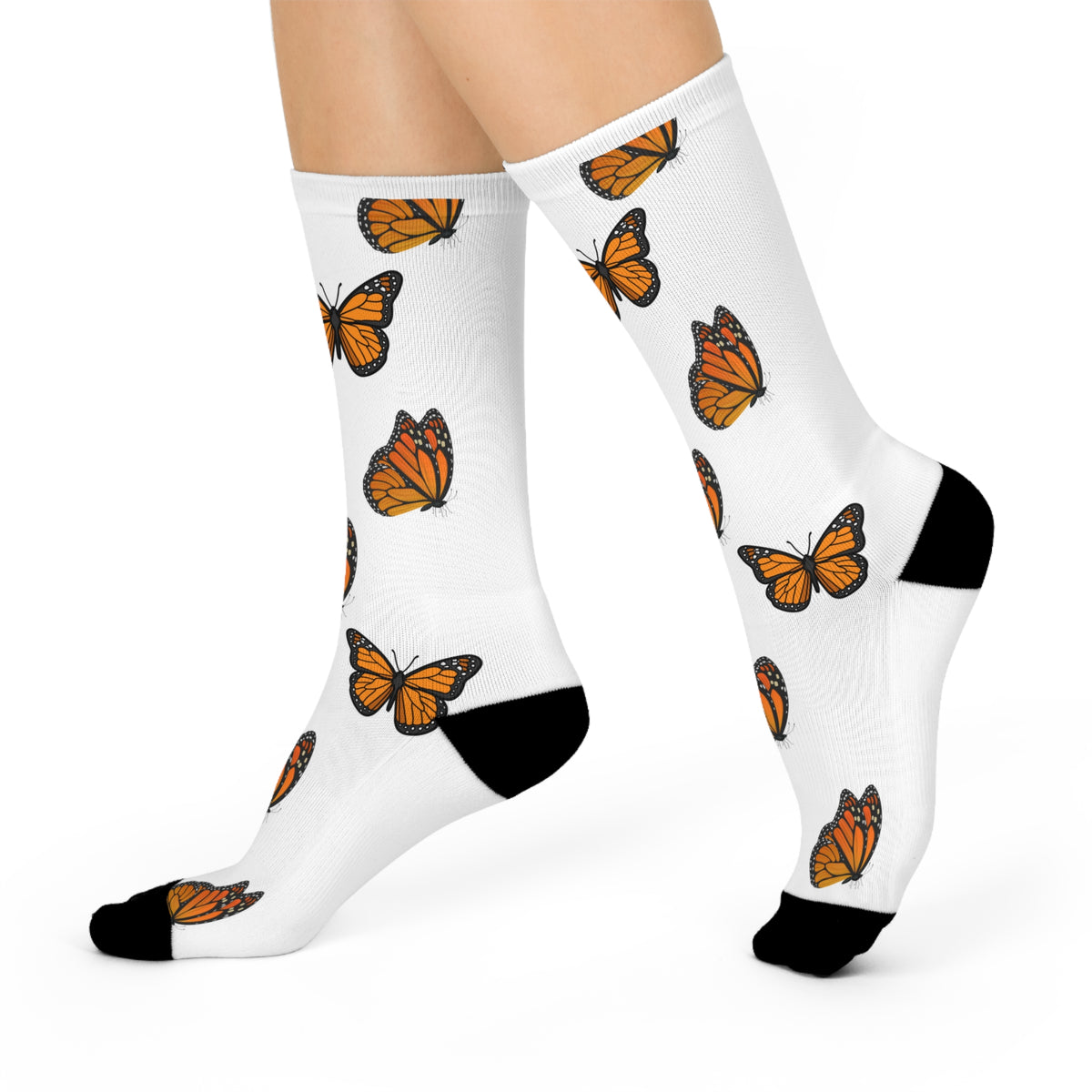 Monarch Miracle Women's White Butterfly  Cushioned Heel & Toe Super Stretch Socks! Match With CC Blu's Monarch Collection SlumberWear.
