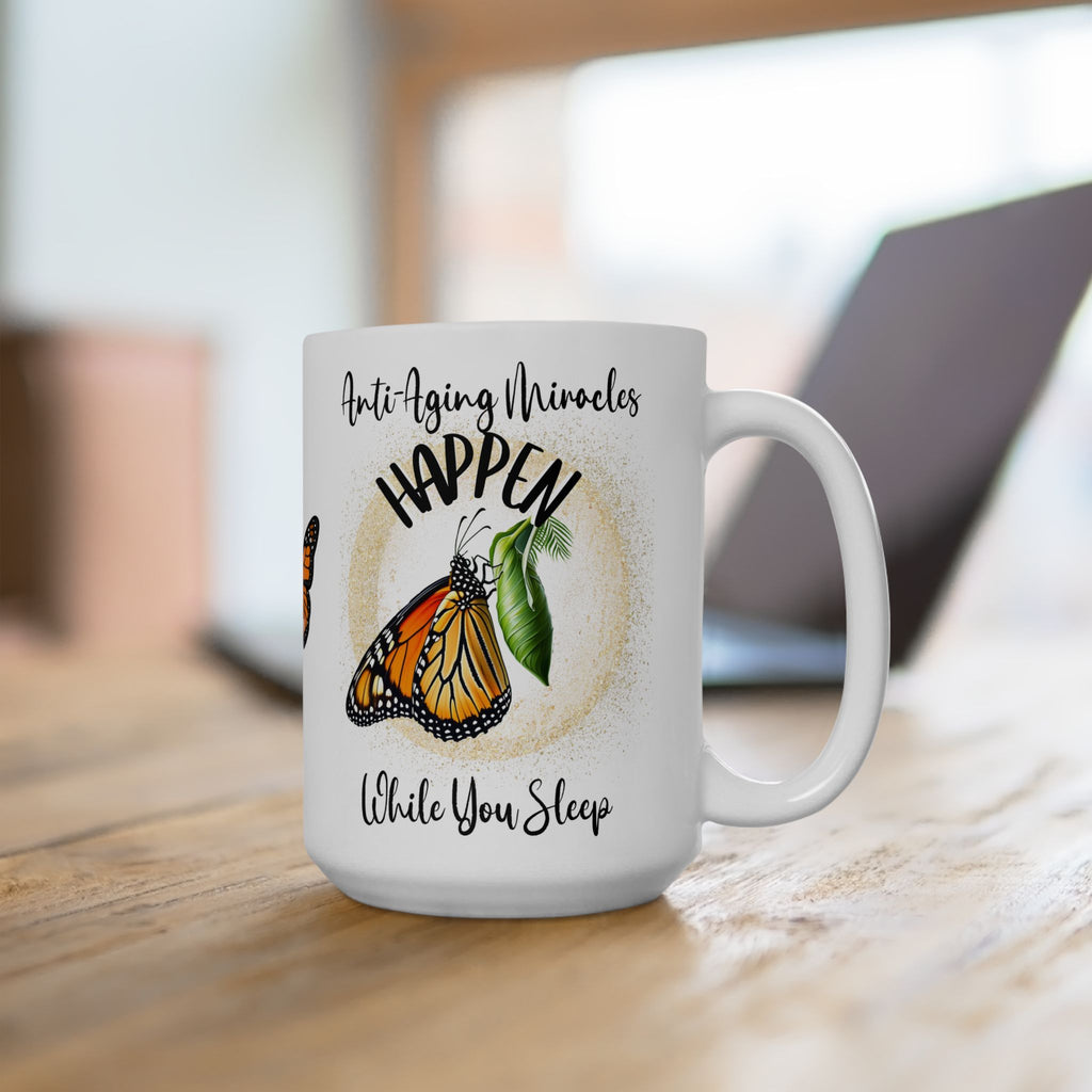 Monarch Miracles White SlumberWear 15 oz Designer "Mug-With-A-Message, Starts Your Day Ready to Fly!