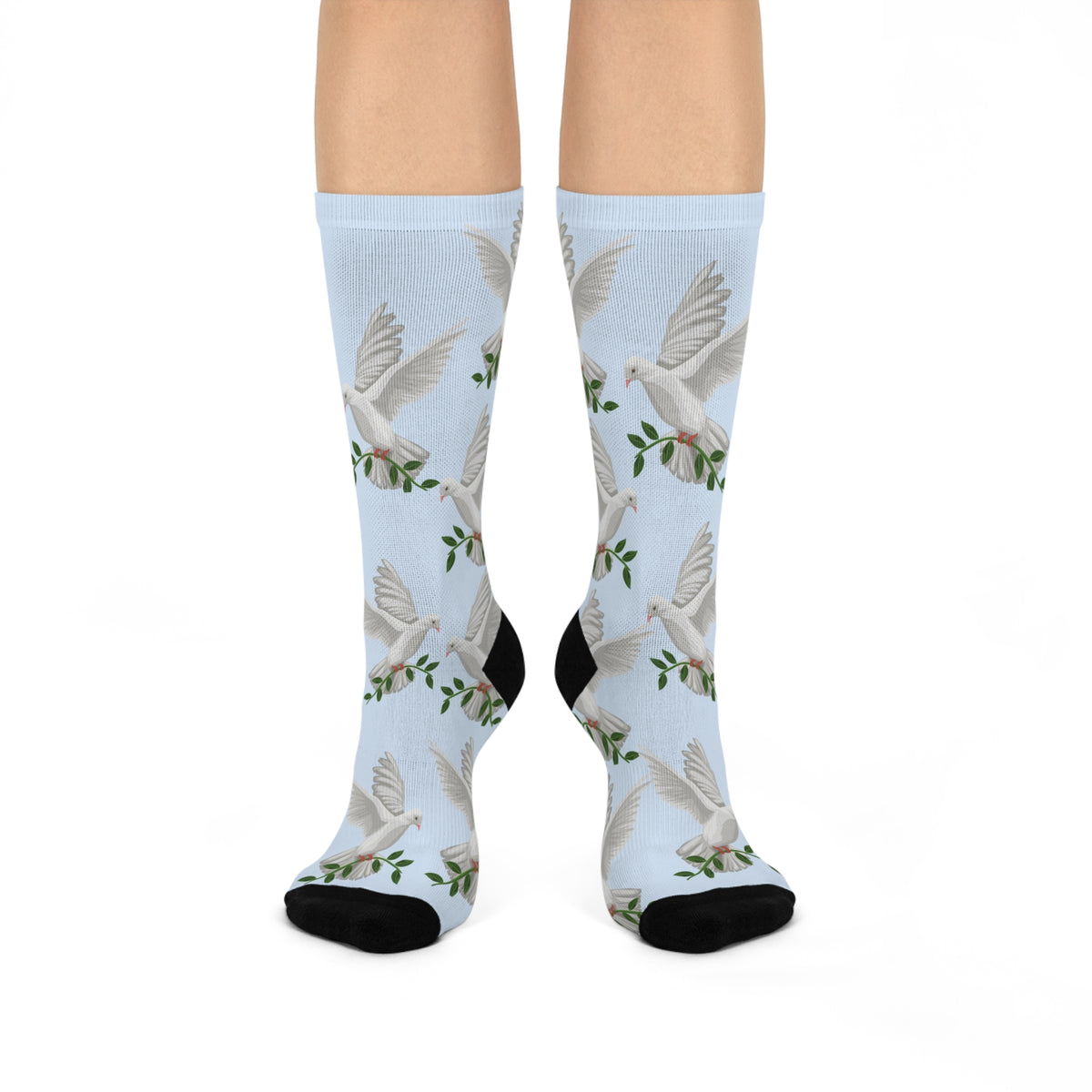 Happy Habit Inspirational Lite Blue "Dove-of-Peace" Socks", Cushioned Heel-and-Toe, Designed To Match CC Blu's SlumberWear Sleep-Tops & PJ Bottoms.
