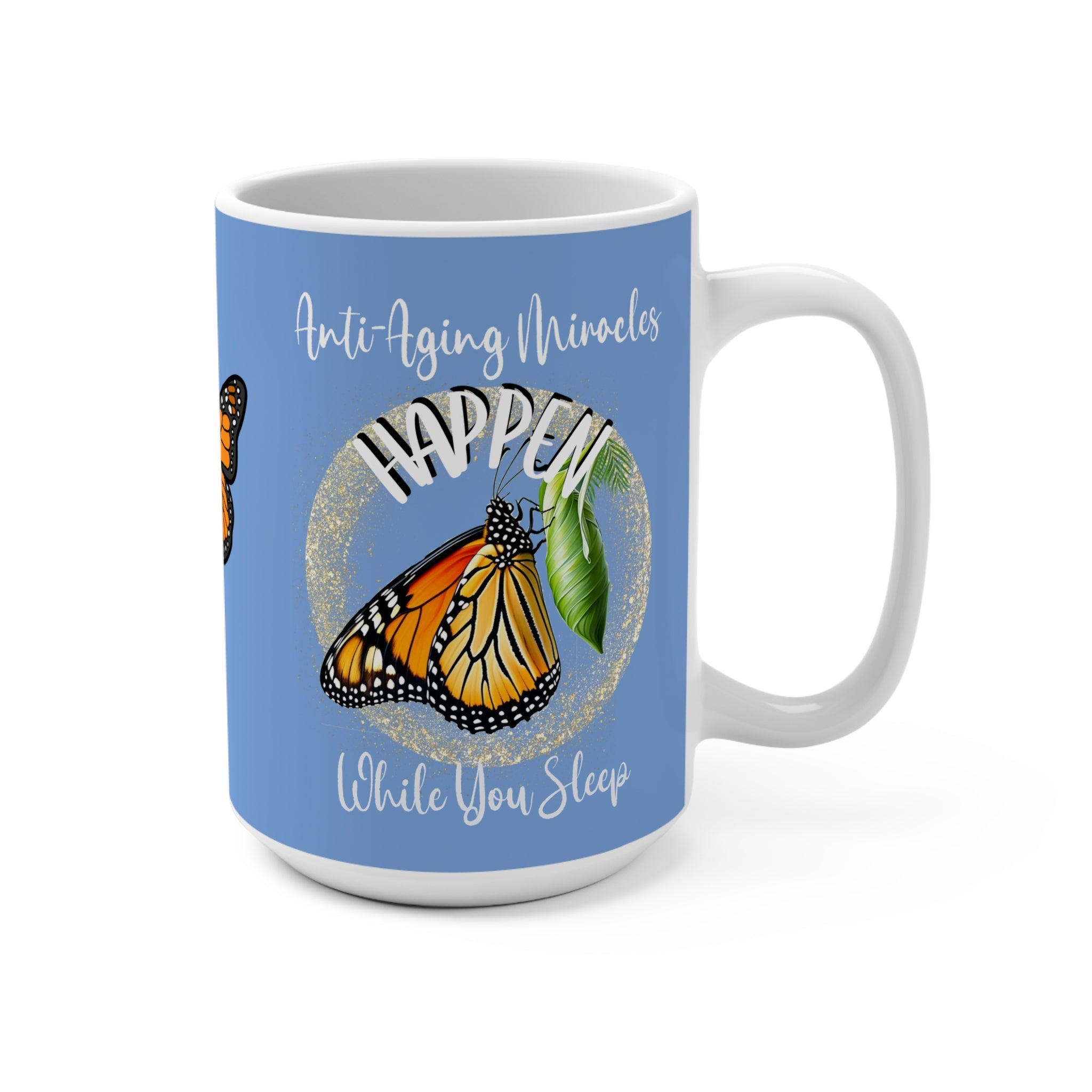 Stunning 15oz Carolina Blue Monarch Coffee Mug With-A-Message to Start Your Day Flying! Match With Custom Journal to Chart Your Course!
