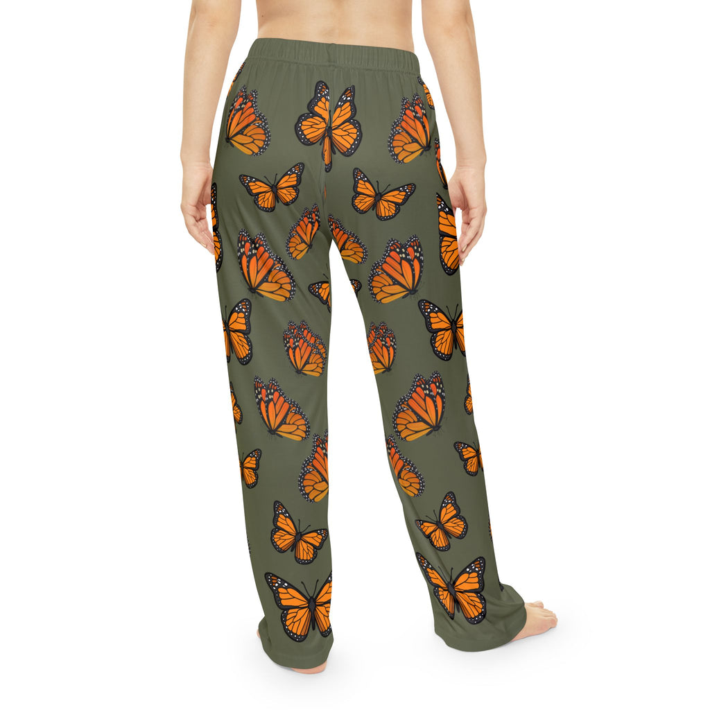 Women's Inspirational Monarch Military Green Butterfly Pajama Pants.  Match Them With CC Blu's Sleep-Tops & Socks!