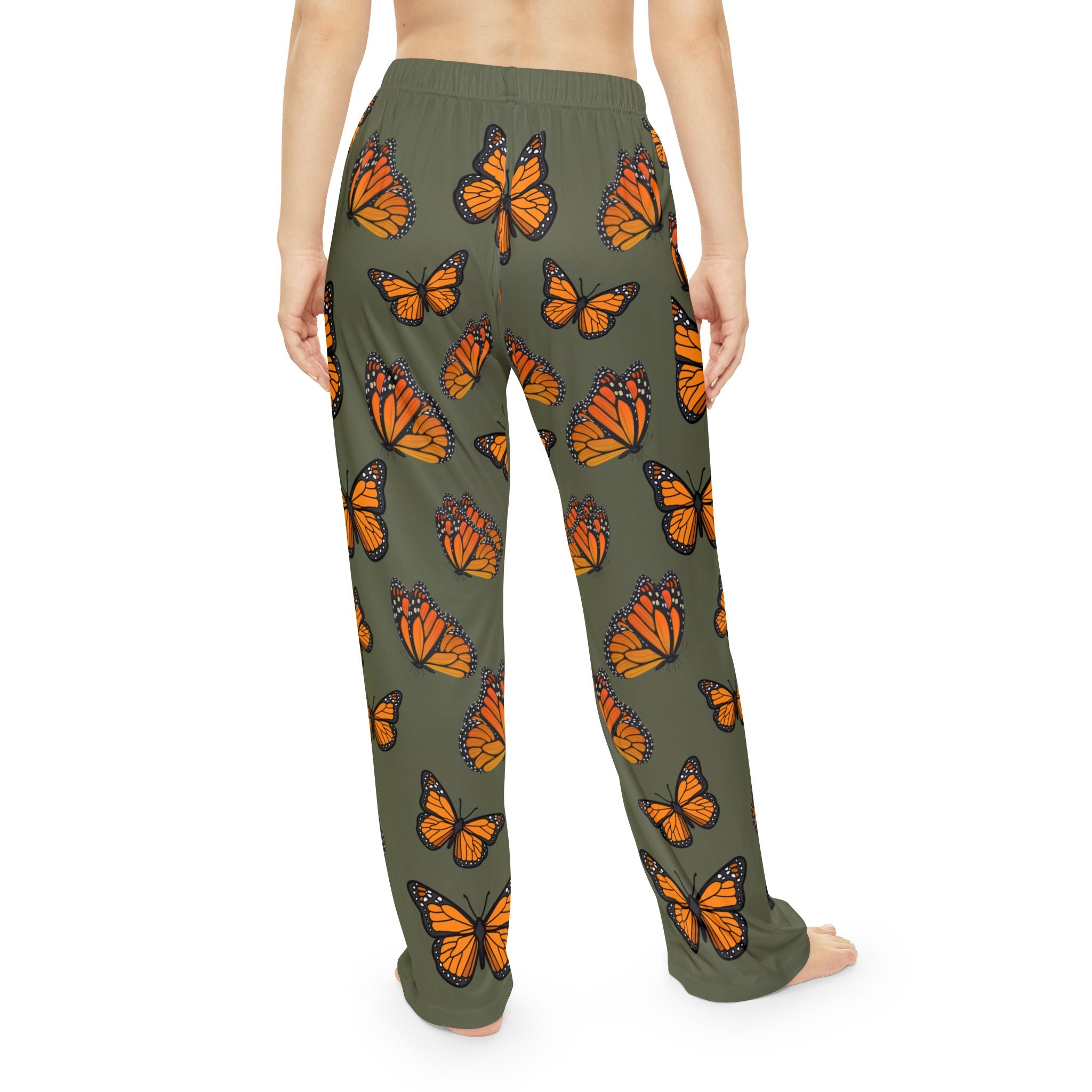 Women's Inspirational Monarch Military Green Butterfly Pajama Pants.  Match Them With CC Blu's Sleep-Tops & Socks!