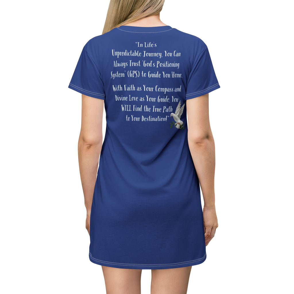 God's Positioning System (GPS) Beyond Blue Sleeper T-Dress With-A-Message. Match with CC Blu's Hipster Undies & Socks.