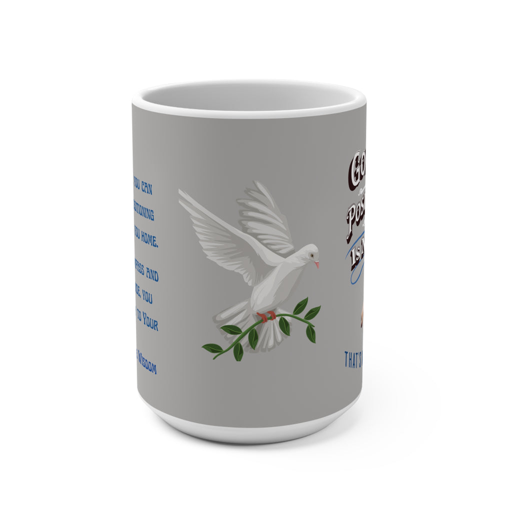Inspirational Grey PeaceDove Mug — "God's Positioning System Is My GPS" 15oz Coffee Mug With-A-Message