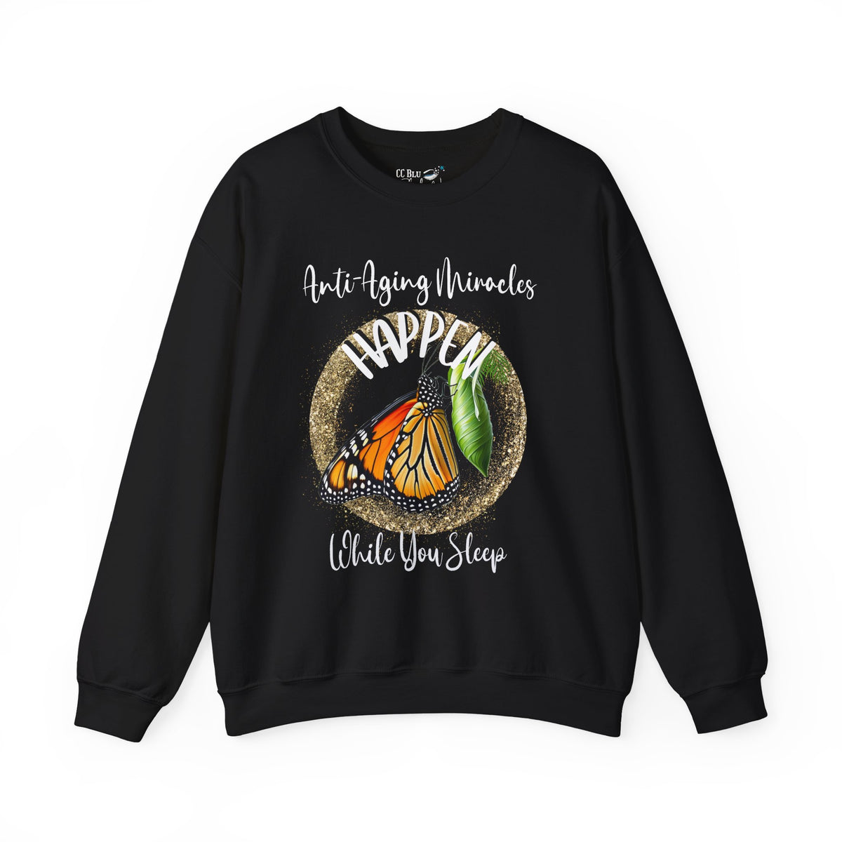 Women's Monarch Miracle Inspirational Black Sweatshirt-Style Pajama Sleep-Top With-A-Message!  Pair It With Matching PJ Pants